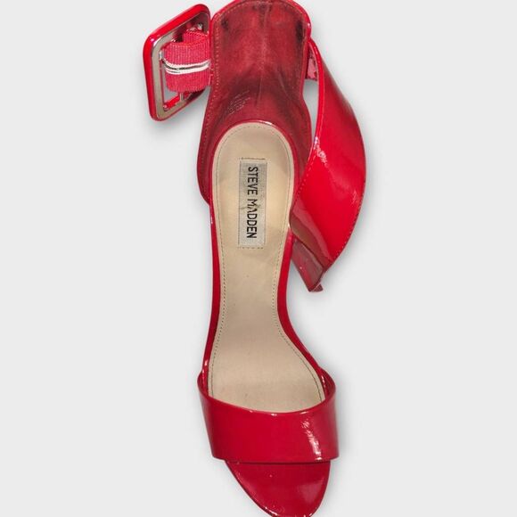 Steve Madden Womens Shoes Sz 9.5 Stiletto High Heel Red Patent Dressy Ankle Stra - Picture 5 of 13